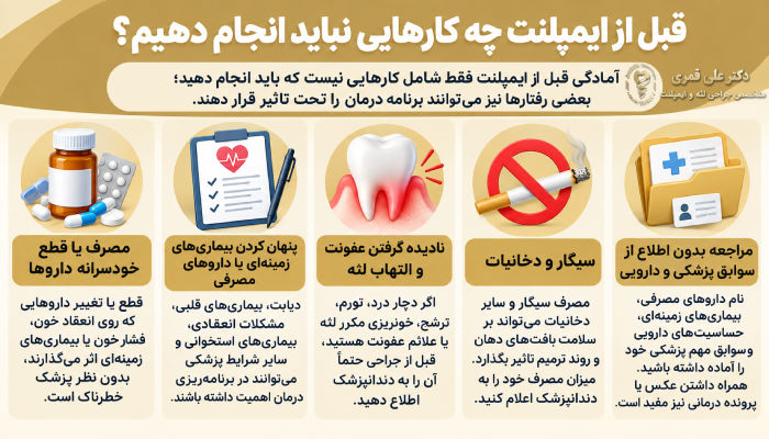 قبل از ایمپلنت چه کارهایی نباید انجام دهیم؟