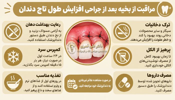 مراقبت از بخیه بعد از جراحی افزایش طول تاج دندان